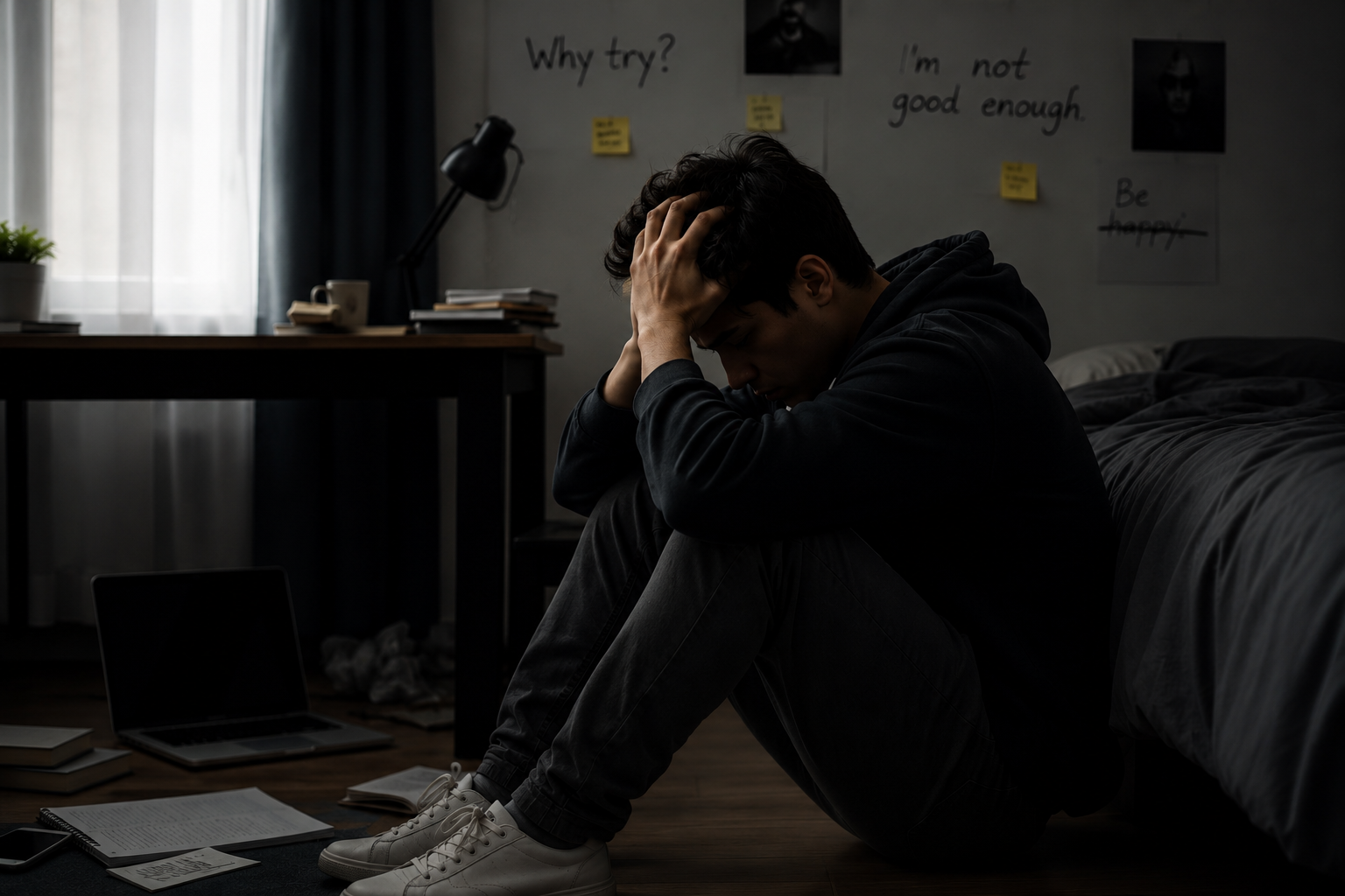 a boy in depression